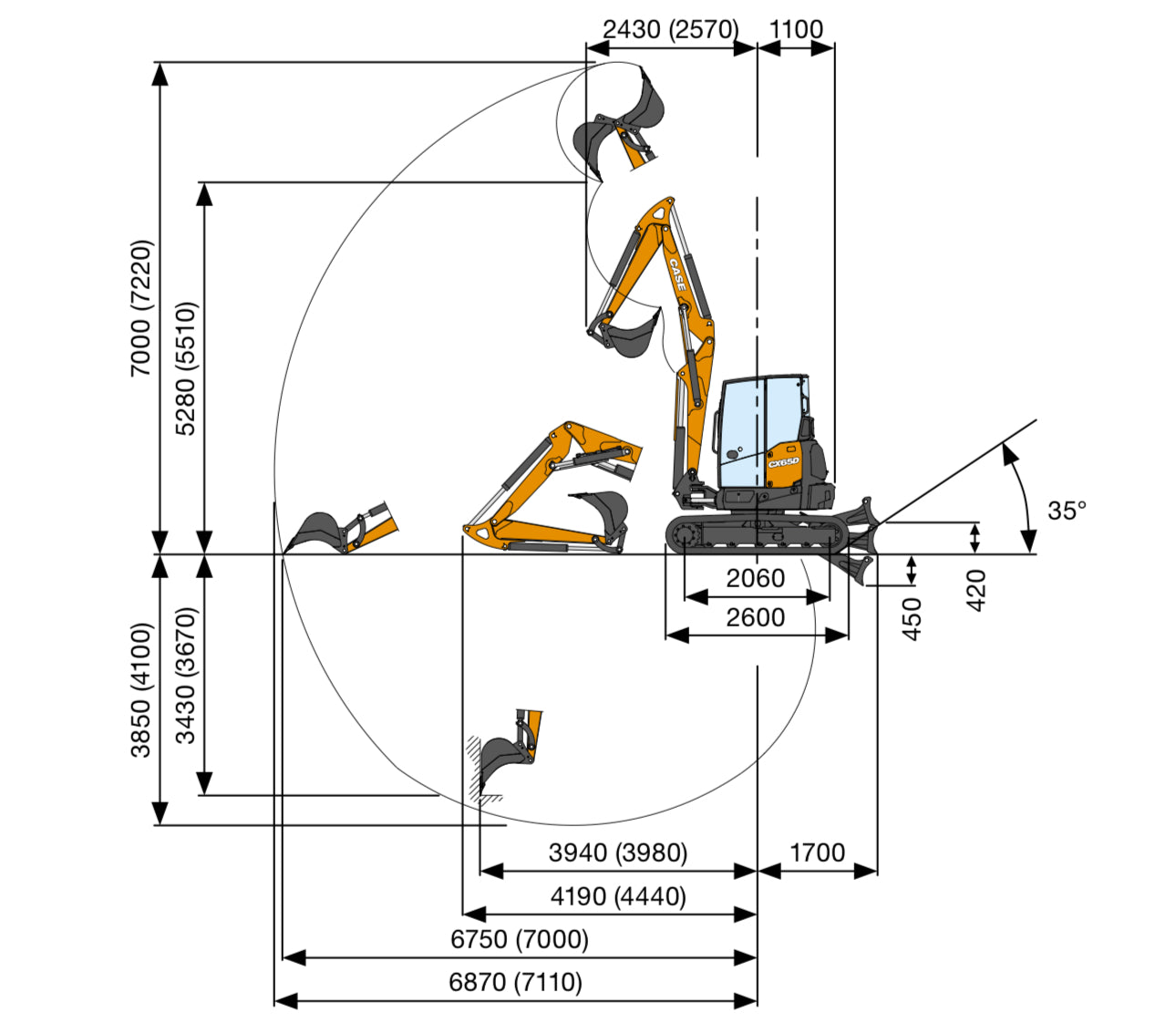 CASE CX65D intelligente (braccio triplice)